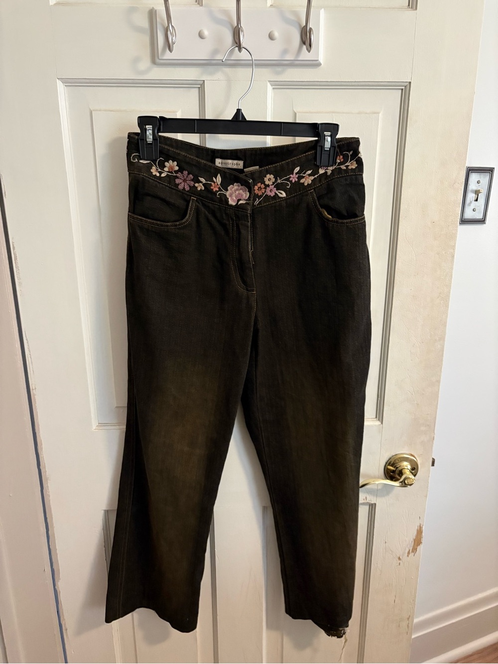 Apostrophe Dark Brown Embroidered Waist Corduroy Pants